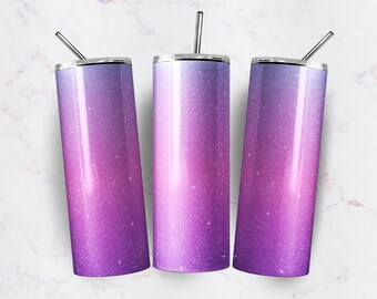 20 Unzen Tumbler Wrap Ombre Lila Skinny Tumbler Wrap Design, Glitter Sublimation Aquarell Design 9,2 x 8,3 Zoll, sofortiger digitaler Download