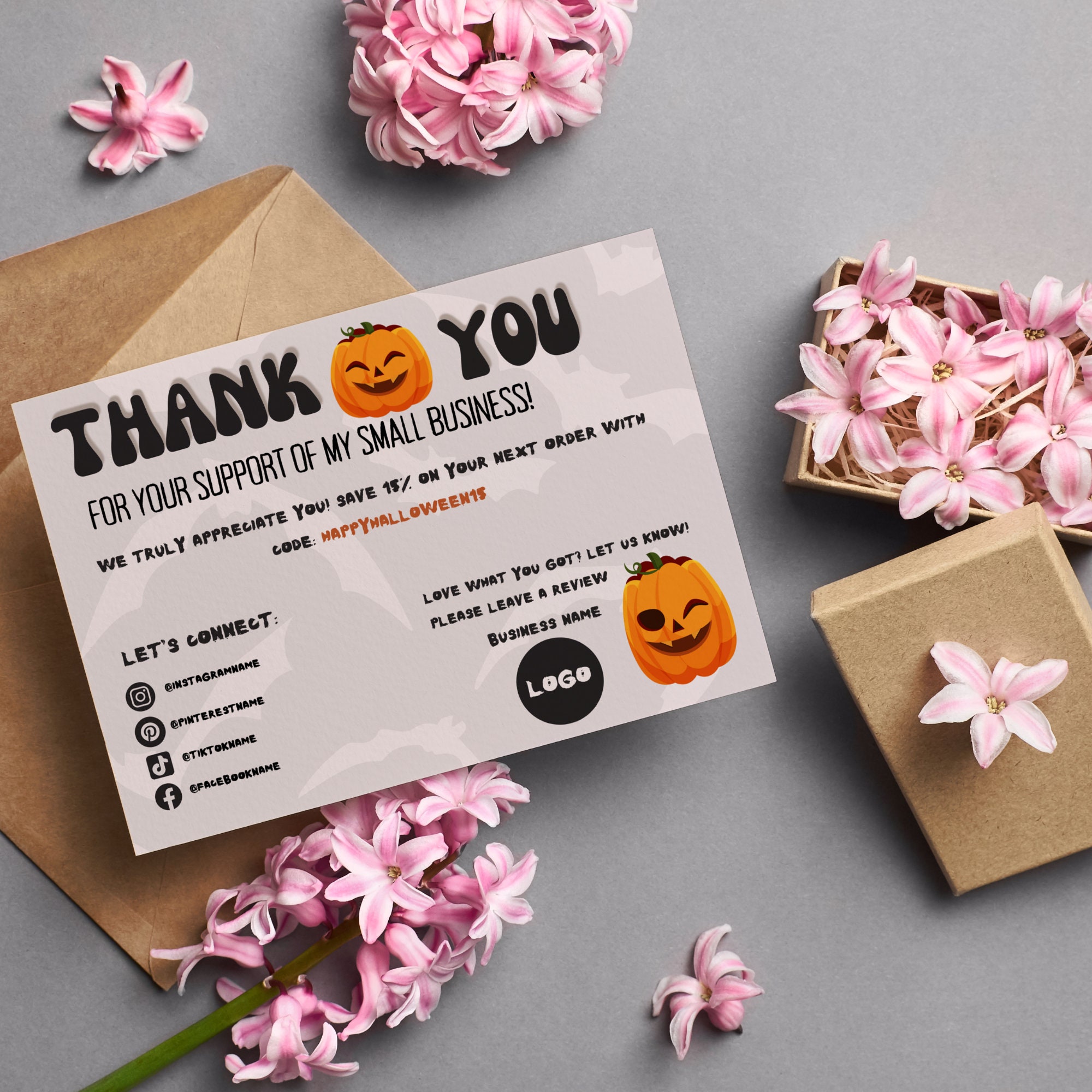 Cute Halloween Business Thank You Card Template Canva, Thank You Notes ...