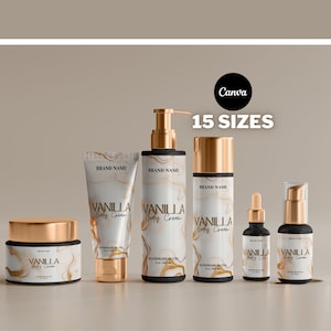 Product Labels Template Luxury Skincare Labels, Cosmetic Label Template Canva, Body Butter Labels, Editable Hair Oil, Shampoo Label 015