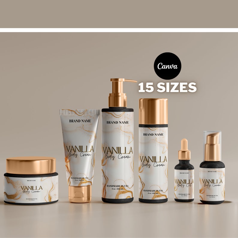 Product Labels Template Luxury Skincare Labels, Cosmetic Label Template Canva, Body Butter Labels, Editable Hair Oil, Shampoo Label