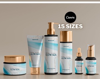 Benutzerdefinierte Etiketten-Hautpflege-Vorlage | Benutzerdefinierte Verpackungsetiketten | Kosmetikflaschenetiketten | Beauty-Produktetikett | Etiketten für Lotion-Tropfflaschen