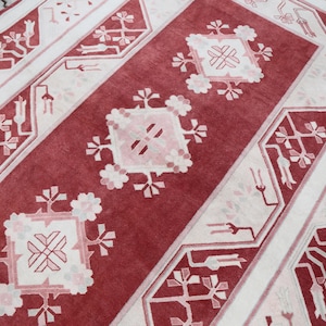 Oversized Turkish Wool Rug (7.4x11.5 ft): Vintage Hand Woven Pink Beige Rug