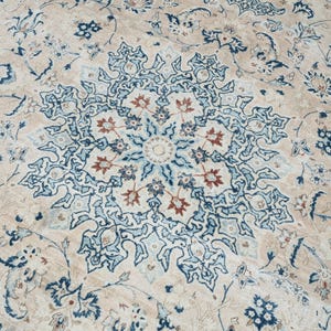 10x13 Ft Antique Oversized Oushak Rug, Rare Blue Beige Turkish Rug, Neutral Vintage Rug,Unique Rug,Large Rug,Bedroom,Living Room,9.5x13.1 Ft