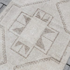 3x14 Long Neutral Vintage Runner, Beige Brown Turkish Runner, Muted Oushak Runner, Handmade Anatolian Rug,Hallway,Kitchen Runner,3.0x13.7 Ft