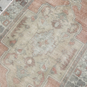 Handgemachter Teppich, Handgeknüpfter Teppich, Badteppich, Badteppich, Kleiner Vintage Teppich, Oushak Teppich, Boho Teppich, Gedeckter Teppich, Beige, Rot