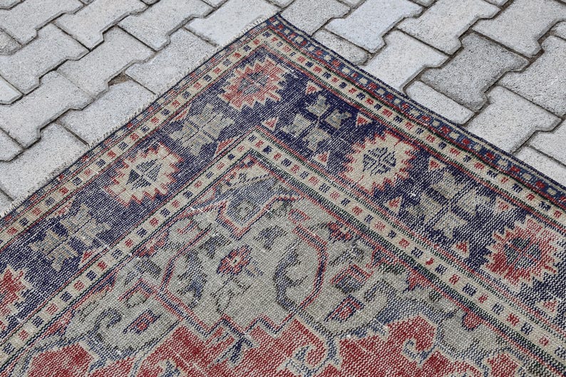 6x10 Rug, Turkish Vintage Navy Blue Area Rug, 6x10 Turkish Rug, 6x10