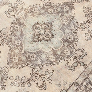 Vintage Oushak Rug 6x9: Tan, Brown, and Muted Green Wool