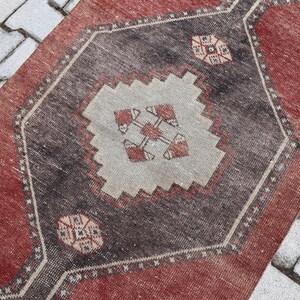 3x12 Unique Turkish Antique Vintage Runner Rug, 3x12 Turkish Runner, 3x12 Vintage Runner,Hallway Rug,Kitchen Rug,Handmade Wool Rug,Red,Brown