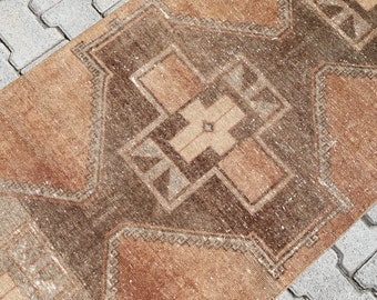 Vintage Oushak Runner Rug: 3x12 Turkish Hallway Rug