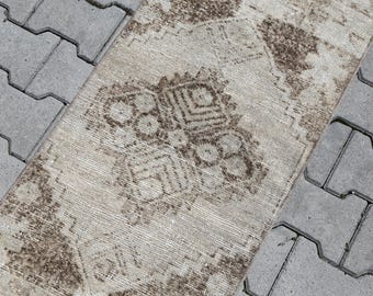 2x10 Runner Rug, 2x10 Turkish Runner, 2x10 Vintage Runner, Oushak Runner Rug, Faded Rug, Boho Rug, Corridor Rug,Kitchen Rug,Brown,Beige,Gift