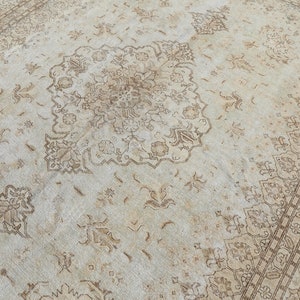 10x12 Vintage Turkish Oushak Rug: Beige Brown Wool Cotton Handmade Carpet