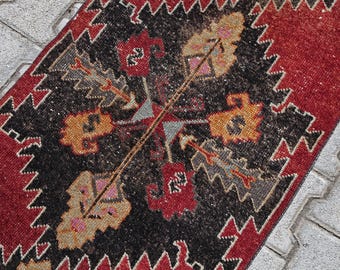 2x9 Runner Rug, 2x9 Turkish Runner, 2x9 Vintage Runner, Faded Rug ,Muted Rug, Bohemian Rug, Anatolian Rug, Kitchen Rug, Red, Black, Rug 2x9