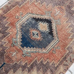 Hand Knotted Wool Turkish Runner Rug: 3x12 Vintage Oushak