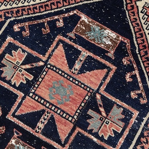 2.3x3.5 Ft Turkish Mini Door Mat Rug, Red Navy Blue Vintage Short Rug, 2x4 Anatolian Rug,2x4 Door Mat,Small Oushak Rug,Welcome Rug,Entry Rug