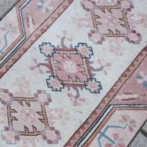 Handmade Wool Turkish Runner: Pink, Orange & Blue Oushak Rug (2.6x11.8 ft)