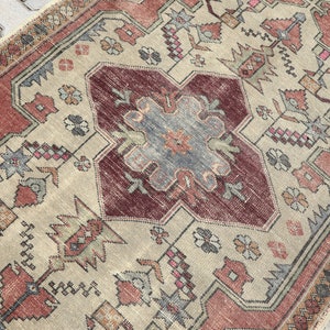 Teppich, Oushak Teppich, 4x8 Türkischer Teppich, 4x8 Vintage Teppich, Wollteppich, Naturteppich, 4x8 Teppich, Verblasster Teppich