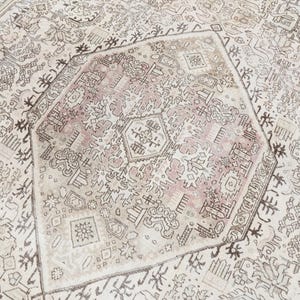 10x12 Ft Antique Turkish Oushak Rug: Beige Brown Muted Green & Pink