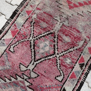 Herki Runner Rug, 3x13 Runner Rug, Soft Rug, Wool Rug, 3x13 Turkish Runner, 3x13 Vintage Runner, Faded Rug, Bohemian Rug,Pink,Beige,Rug,3x13