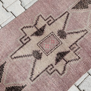 3x13 Runner Rug, Bohemian Rug, Kitchen Rug, 3x13 Turkish Runner, 3x13 Vintage Runner, Handmade Rug, Unique Rug, Home Decor Rug, Pink, Brown