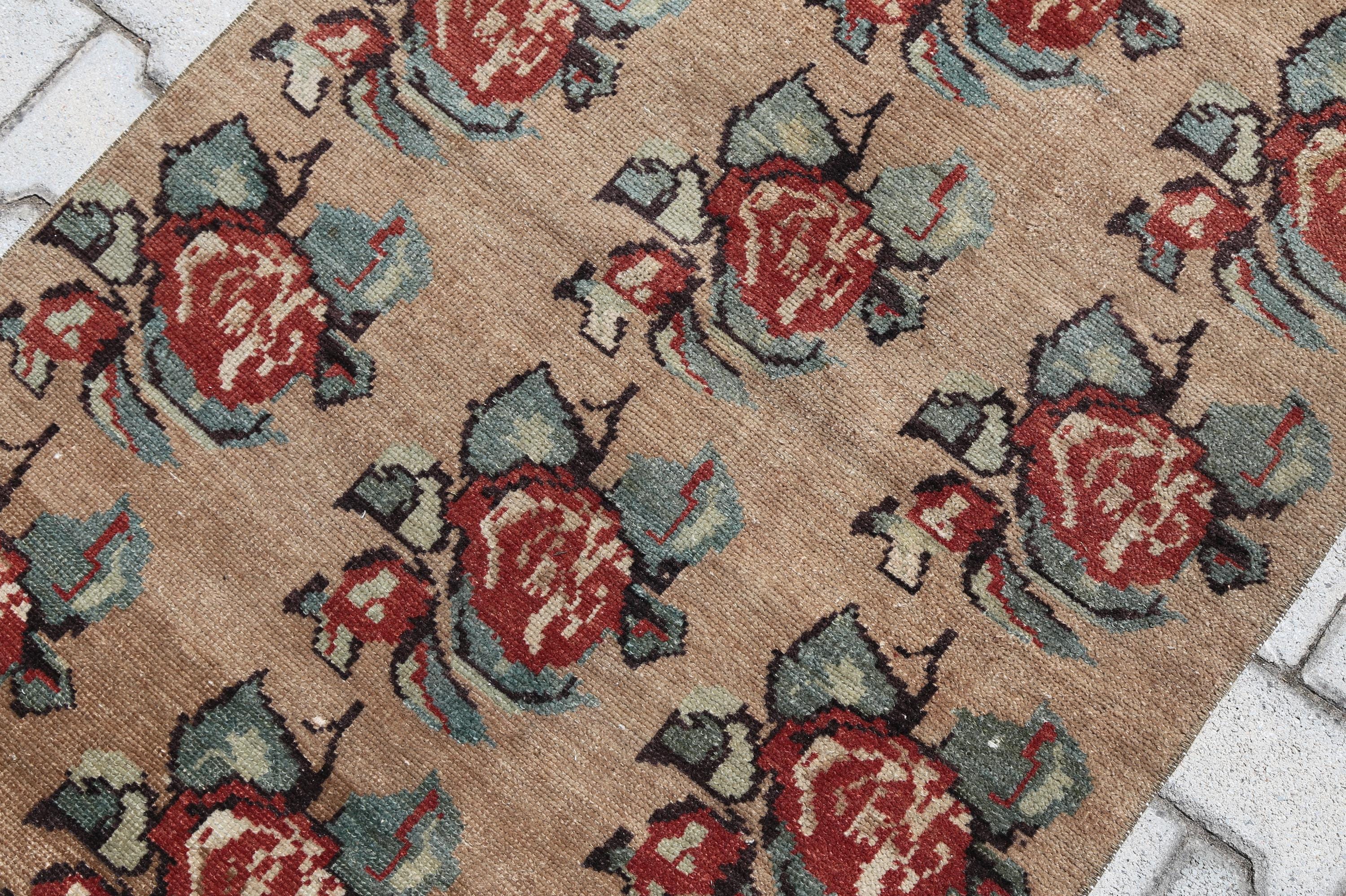 3x8 Brown Turkish Hand Woven Runner Rug,3x8 Runner,Vintage Runner 3x8,Floral Oushak Unique Rug,3x8 Runner,Kitchen Rug,Hallway Rug,2.9x7.6 ft