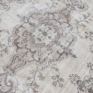6x9 Vintage Turkish Oushak Rug: Neutral Faded Wool Boho Rug