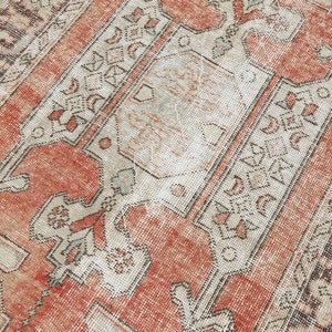 4x8 Teppich, Kleiner Teppich, Bauernhaus Teppich, 4x8 Türkischer Teppich, 4x8 Vintage Teppich, Boho Teppich, Oushak Teppich 4x8, Verblasste Teppich, Eklektischer Teppich, Beige, Rot, Teppich, 4x8