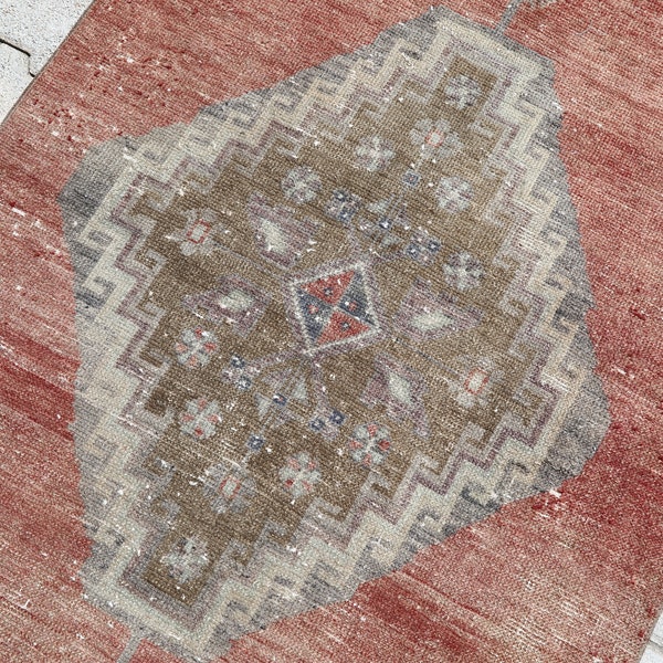 Vintage Oushak Runner Rug: 3x10 Turkish Bohemian Decor