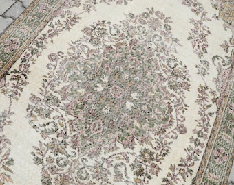 Alfombra turca vintage Oushak de 15 x 23 cm: mezcla de lana y algodón