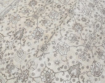 Vintage Wool Rug 9x13, Handmade | Beige Antique Area 1940s, Living Room Bedroom Rustic Decor, 9'4" x 12'7"