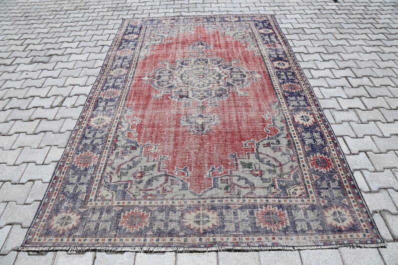 6x10 Rug, Turkish Vintage Navy Blue Area Rug, 6x10 Turkish Rug, 6x10