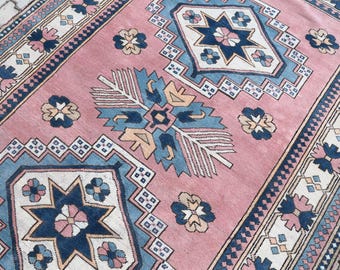 Neutral Turkish Rug 6x9: Bohemian Anatolian Cotton Wool Rug