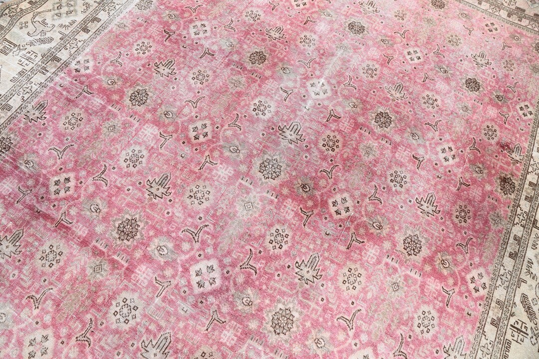 Pink Turkish Rug Pattern 9x12 Ft Pink Turkish Rug: Vintage Wool Anatolian Area Rug - Etsy