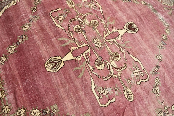 10x14 Vintage Turkish Wool Rug: Faded Anatolian Oushak Area Rug