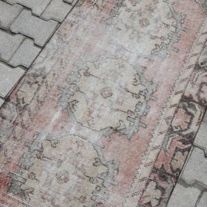 Vintage Turkish Runner Rug 3x9: Red Beige Boho Hallway Rug