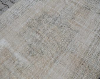 7x10 Vintage Turkish Oushak Rug: Neutral Persian Eclectic Decor