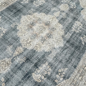 9x12 Vintage Turkish Oushak Rug: Faded Neutral Area Rug