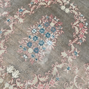 9x12 Vintage Turkish Oushak Rug: Large Wool Boho Bedroom Carpet
