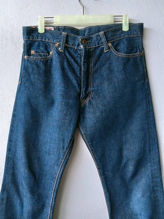 Rare Vintage 70s Bison Jeans Half Selvedge Talon Zipper Dark Blue