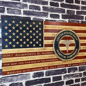 Navy Hospital Corpsman USA Wooden American Flag - Rustic Wall Art - USA Banner - Handmade Gift - Plaque - Personalized - Custom