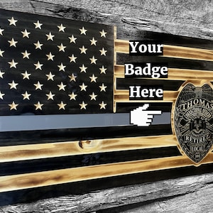 Custom Badge Correction Officer Gray Thin Line USA Wooden American Flag - Rustic Wall Art - Banner - Handmade Gift - Plaque - Personalized