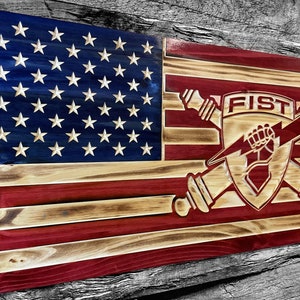 FISTer (13F) Army Fire Support Specialists USA Wooden American Flag - Rustic Wall Art - USA Banner - Handmade Gift - Plaque - Personalized