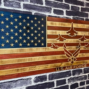 Air Force USA Wooden American Flag - Rustic Wall Art - USA Banner - Handmade Gift - Plaque - Personalized - Custom