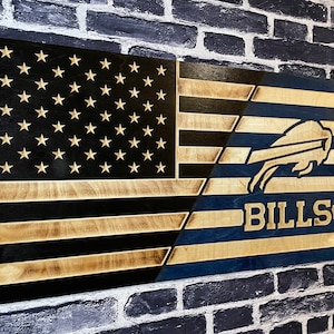 Buffalo Bills Half USA Wooden American Flag - Rustic Wall Art - USA Banner - Handmade Gift - Plaque - Personalized - Custom - Bills Mafia