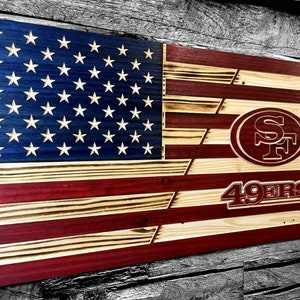 San Francisco 49ers Half USA Wooden American Flag - Rustic Wall Art - USA Banner - Handmade Gift - Plaque - Personalized - Custom - Football