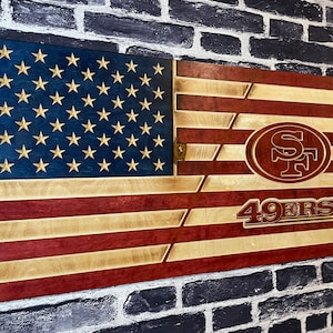 San Francisco 49ers Half USA Wooden American Flag - Rustic Wall Art - USA Banner - Handmade Gift - Plaque - Personalized - Custom - Football