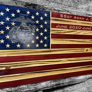 Marines Union USA Wooden American Flag - Rustic Wall Art - USA Banner - Handmade Gift - Plaque - Personalized - Custom