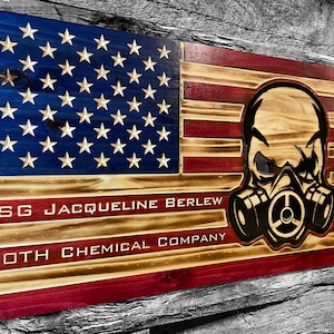 M50 Gas Mask Skull CBRN USA Wooden American Flag - Rustic Wall Art - USA Banner - Handmade Gift - Plaque - Personalized - Custom