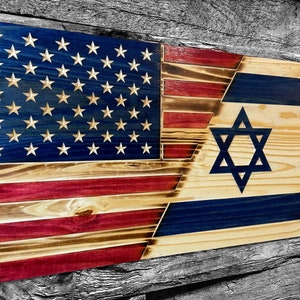 Israel Half USA Wooden American Flag Star of David Jewish - Rustic Wall Art - USA Banner - Handmade Gift - Plaque - Personalized - Custom