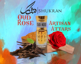 Oud Rose | Natural Attar | Agarwood, Damask Rose, Amber, Geranium, Cederwood | Premium Perfume Oil | Long Lasting Unisex Fragrance