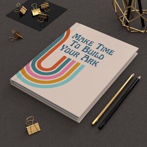 Retro Rainbow Christian Journal Hardcover Notebook Matte Make Time to Build Your Ark Even If They Call You Crazy Noah Bible Faith Inspired